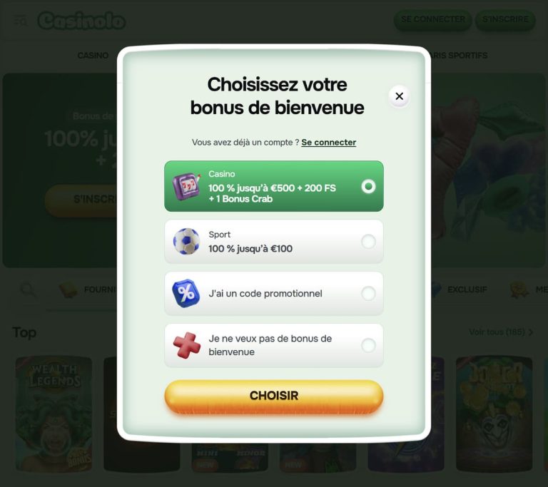 Casinolo Casino choix bonus bienvenue