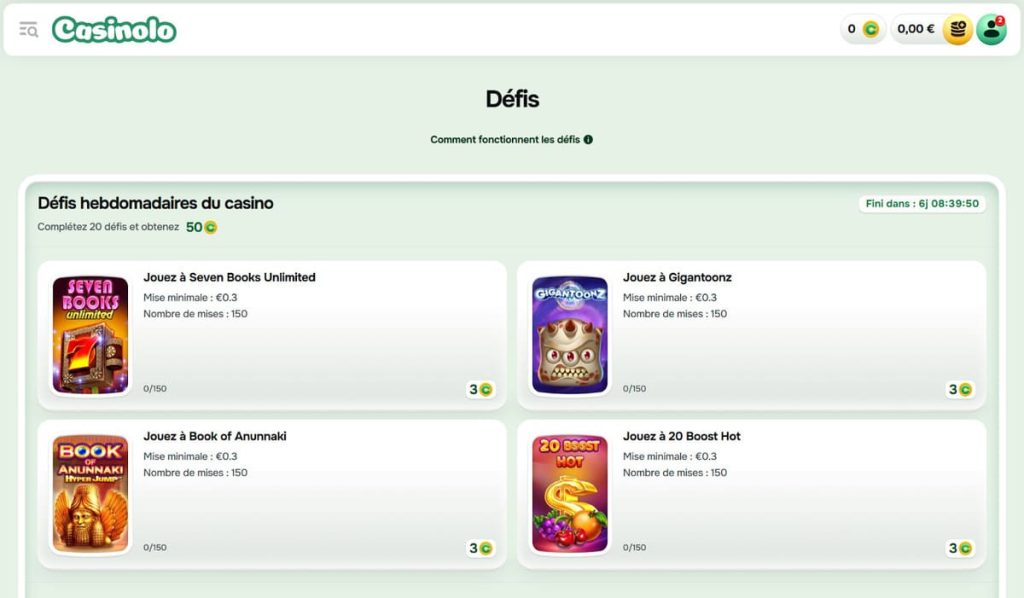 Casinolo Casino défis